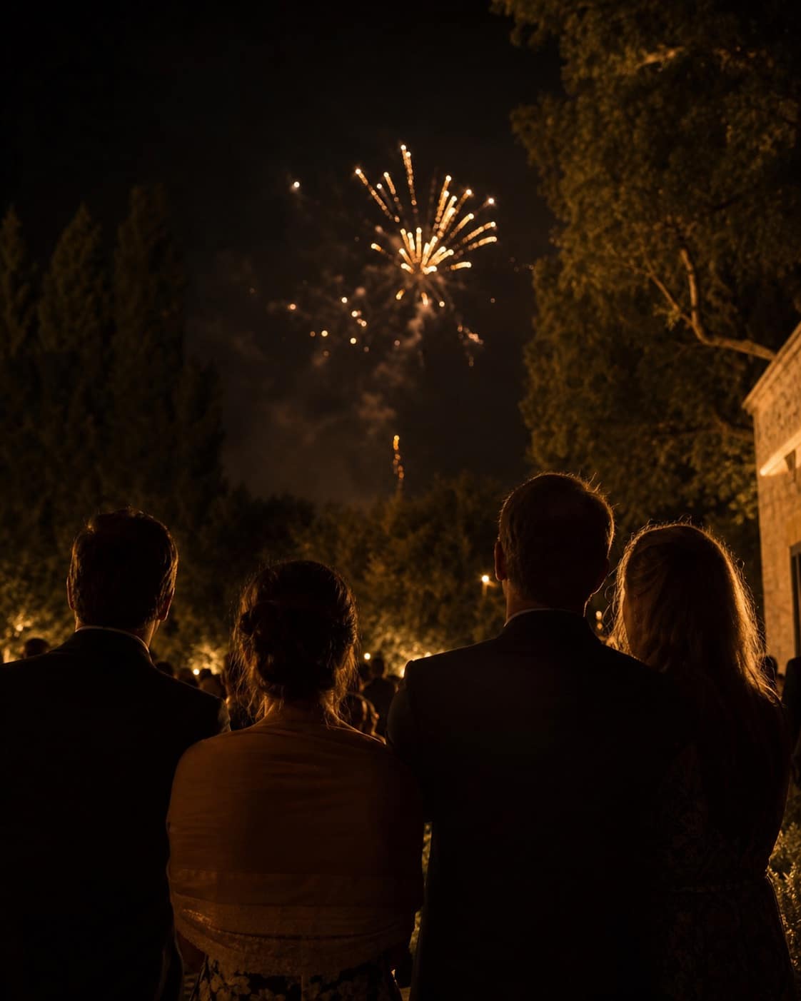Invités observant un feu d’artifice intimiste